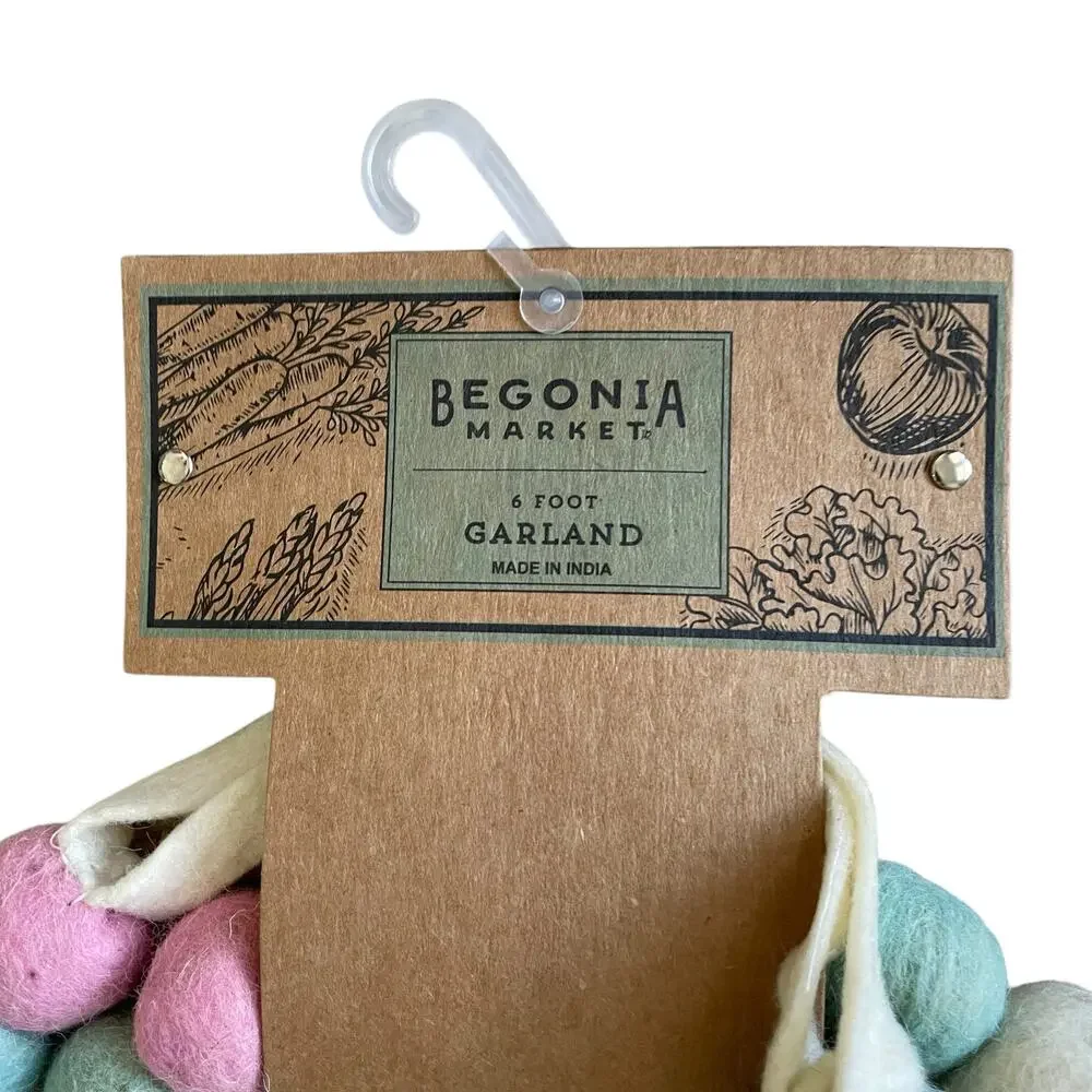 Begonia Market Felt Fabric Bunny & Pom Pom Easter Garland 6 ft Multicolor New